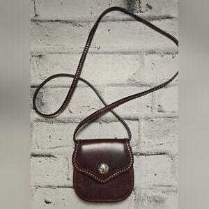 Brighton Brown Leather Mini Crossbody Purse Silver Stud Detail Western